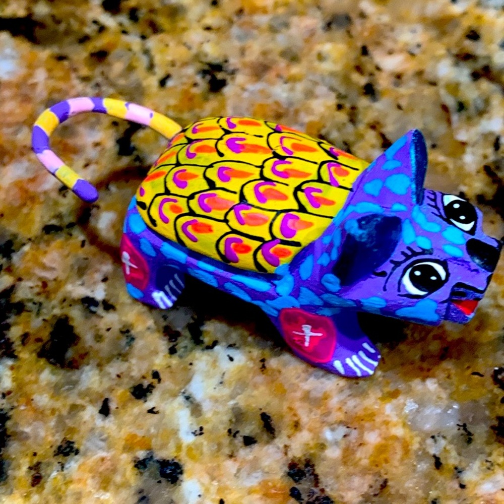 Handcrafted Alebrije Cat Figurine - Green and Orange, one of a kind,Oaxaca ♥️